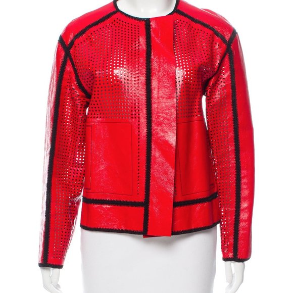 REDUCED PROENZA SCHOULER Red PERFORATED Leather Jacket XS - Picture 1 of 3